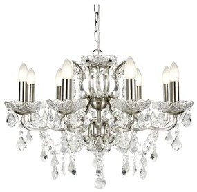 Lampadario paris 8lt - metallo argento satinato e cristallo traspar...