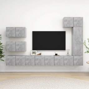 Set porta tv 8 pz grigio cemento in truciolato