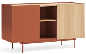 Cassettiera bassa in rovere decorato color mattone-naturale 130x78 cm Otto - Teulat