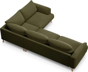 Divano angolare verde (con penisola a destra/a L) con rivestimento in velluto Naomi – Micadoni