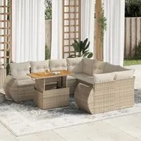 Set Divano da Giardino 9 pz con Cuscini Beige in Polyrattan 3327243