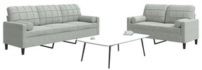 Set Di Divani 2 Pz Con Cuscini E Rinforzi Grigio Chiaro Velluto /