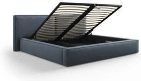 Letto matrimoniale imbottito blu scuro con contenitore e rete inclusi 200x200 cm Arendal - Cosmopolitan Design