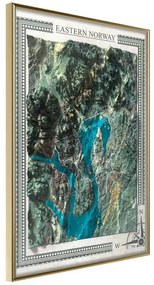 Poster  Raised Relief Map: Eastern Norway  Cornice Quadri Cornice d'oro, Larghezza x Altezza Home decor 20x30