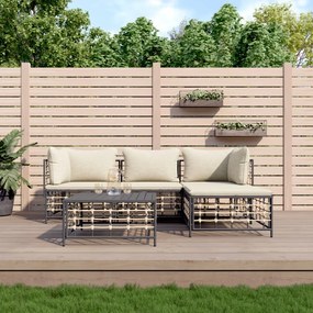 Set divani da giardino 4 pz con cuscini antracite in polyrattan