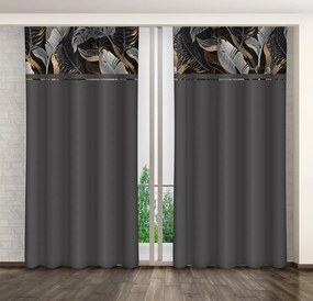 Tenda semplice grigio scuro con stampa di foglie grigie e oro Larghezza: 160 cm | Lunghezza: 250 cm