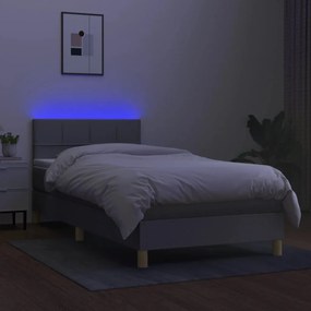 Letto a molle materasso e led grigio chiaro 100x200 cm tessuto