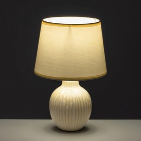 Lampada da tavolo in ceramica color crema con paralume in tessuto (altezza 28 cm) - Casa Selección