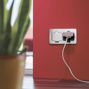 Brilagi - Presa doppia da incasso a pavimento per esterno IP55 cromo opaco rettangolare