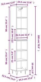 Credenza Grigio Cemento 34,5x32,5x180 cm in Legno Multistrato