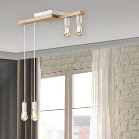 Lampadario a sospensione con filo CORTINA 4xE27/15W/230V bianco/quercia