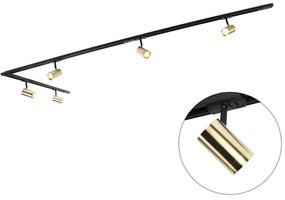 Sistema a binario con 5 faretti monofase nero con oro - Jeana