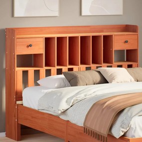 Testiera Con Ripiani Marrone Cera 140 Cm İn Legno Di Pino /