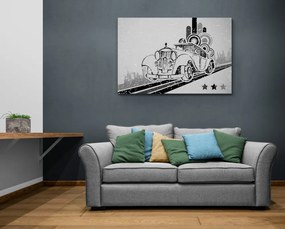 Quadro su tela – Auto in bianco e nero con sfondo vintage