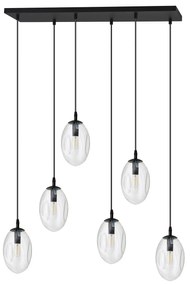 Sospensione Minimal 6 Luci Atalanta Acciaio Nero E Vetro Trasparente