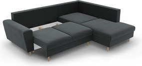 Divano angolare grigio scuro allungabile e con contenitore (con penisola a destra/a L) con rivestimento in velluto Kyoto – Cosmopolitan Design