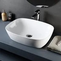 Lavabo da appoggio rettangolare con angoli smussati in ceramica bianco lucido serie CTL cm 50x38