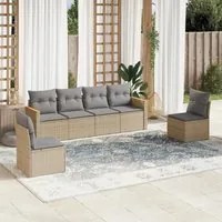 Set Divano da Giardino 6 pz con Cuscini Beige Misto Polyrattan 3225863