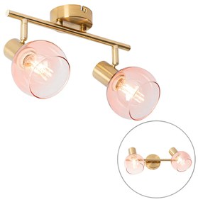 Faretto Art Déco oro con vetro rosa 2 luci - Vidro