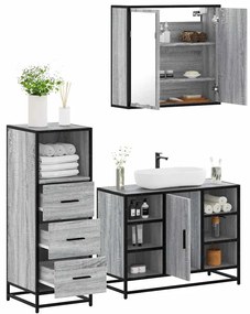 Set Mobili Da Bagno 3 Pz Grigio Sonoma İn Legno Multistrato /