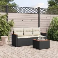 Set Divani da Giardino 4 pz con Cuscini Nero in Polyrattan cod mxl 88373