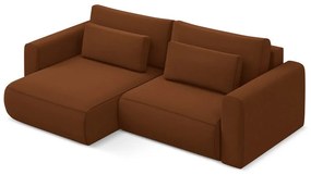 Divano angolare color terracotta allungabile/con contenitore (con penisola a sinistra/con chaise lounge) con rivestimento in velluto Kapua – Makamii
