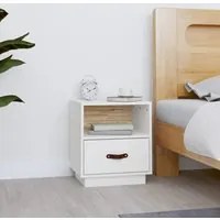 Comodino Bianco 40x34x45 cm in Legno Massello di Pino cod mxl 29884