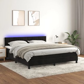 Letto A Molle Con Materasso E Led Nero 160x200 Cm İn Velluto /