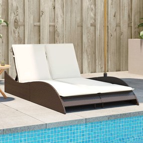 Lettino prendisole con cuscini marrone 114x205x73 cm polyrattan