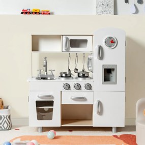 Costway Cucinetta per bambini in legno con telefono piano cottura frigo lavello rimovibile, Cucina giocattolo Bianco