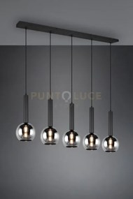 Clayton sospensione metallo nero con 5 vetri fume' cromato l. 115cm...