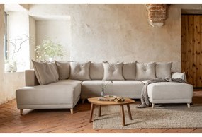 Divano letto angolare in velluto a coste beige (angolo sinistro/"U") Lazy Lukka - Miuform