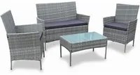 Set Salotto Completo Divano Poltrone Tavolino Poly Rattan Arredo Giardino Grigio