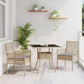 Set da pranzo per giardino  3 pezzi beige polirattan