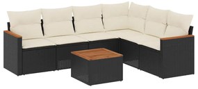Set divani da giardino con cuscini 7pz nero polyrattan