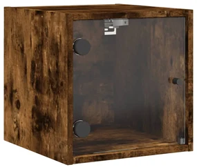 Comodino con anta in vetro rovere fumo 35x37x35 cm