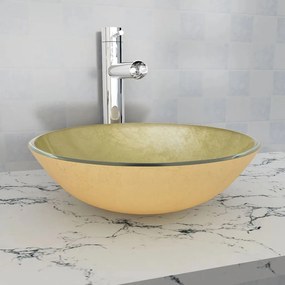 Lavandino İn Vetro Temperato 42 Cm Dorato /