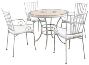 VENTUS - set tavolo in alluminio e teak Ø 90 x 74 h con 4 poltrone Ventus