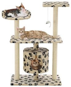 Albero per gatti e tiragraffi sisal 95 cm zampe stampate beige