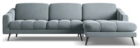 Divano angolare azzurro (con penisola a destra) con rivestimento in velluto Nalu – Makamii