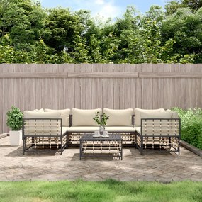 Set divani da giardino 7 pz con cuscini antracite in polyrattan