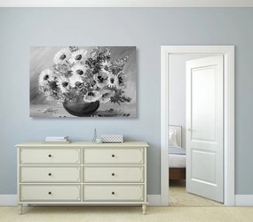 Stampa su tela – Dipinto a olio di fiori estivi in bianco e nero