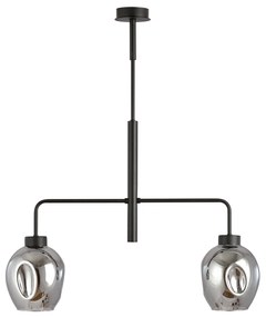 Lampadario Moderno 2 Luci Auriga In Accaio Nero E Vetro Fumè
