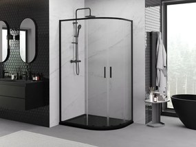 Mexen Exo-S Duo cabina doccia semicircolare asimmetrica scorrevole 90 x 80 cm, trasparente, nera - 8132-090-080-70-00
