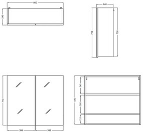 Colavene specchio contenitore 80x24 H.70 doppia anta con ripiani interni bianco