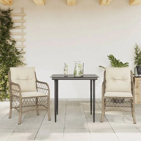 Set da bistrò 3 pz con cuscini beige in polyrattan