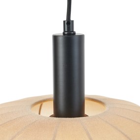 Lampada a sospensione Japandi nera con paralume in tessuto marrone a 2 luci - Bida