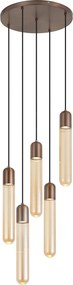 Lampada a sospensione Art Déco bronzo scuro con vetro a coste 5 luci - Walcott