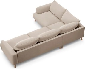 Divano angolare beige (con penisola a sinistra/a L) con rivestimento in velluto Naomi – Micadoni