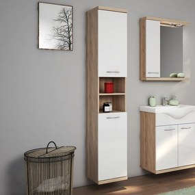 Composizione bagno a terra o sospesa 55 cm bicolore bianco e legno chiaro | LAC-ESTIA-55 - KAMALU
